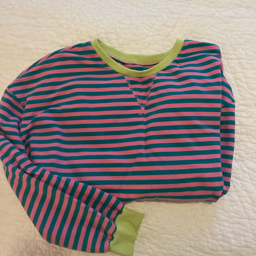 Labolliy Women Striped Oversized Sweatshirt Color Block Crew Neck Long Sleeve